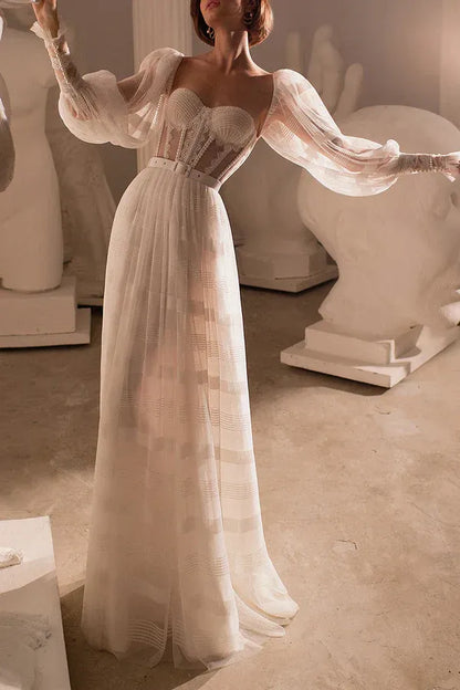 A-Line Sweetheart Floor-Length Wedding Dress - Yihuiw by Yihuiw