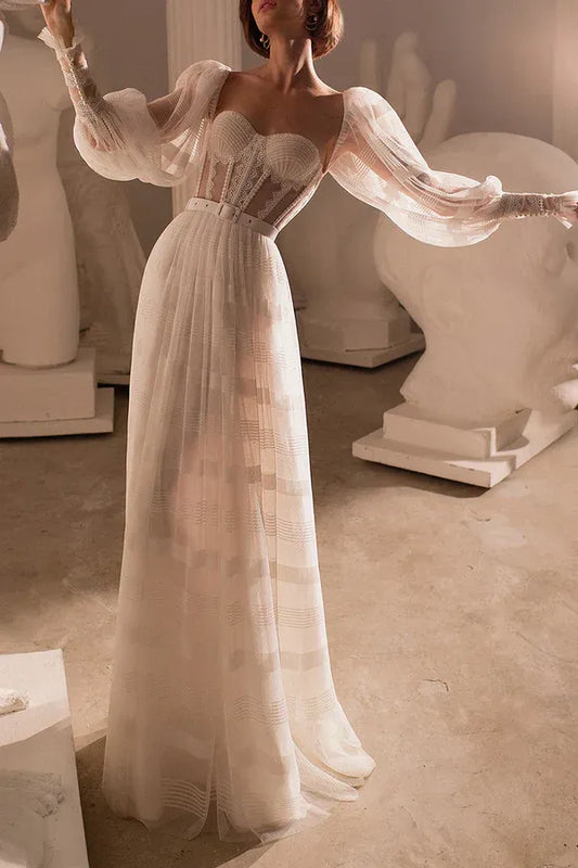 A-Line Sweetheart Floor-Length Wedding Dress - Yihuiw by Yihuiw