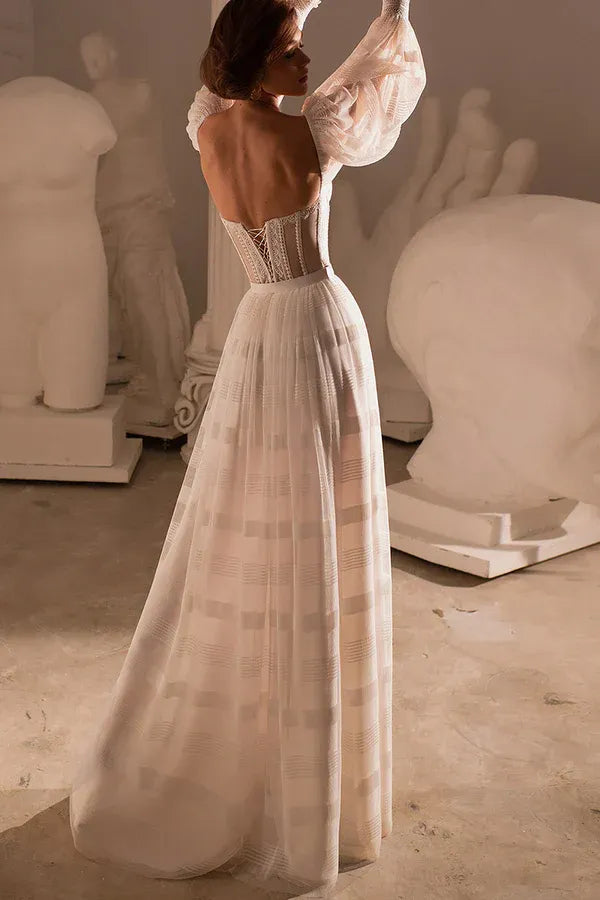 A-Line Sweetheart Floor-Length Wedding Dress - Yihuiw by Yihuiw