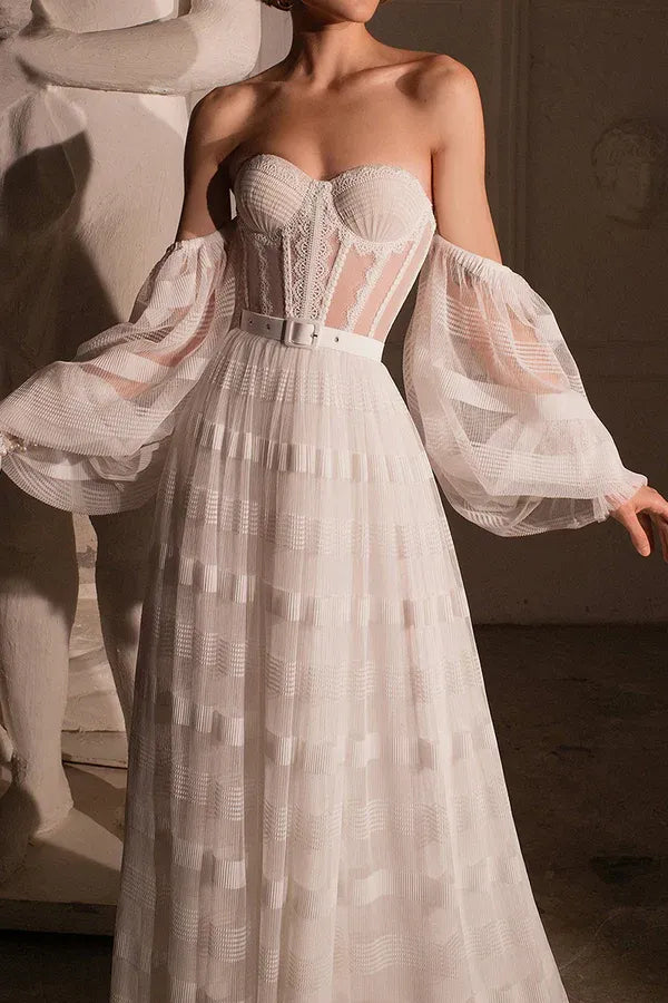 A-Line Sweetheart Floor-Length Wedding Dress - Yihuiw by Yihuiw
