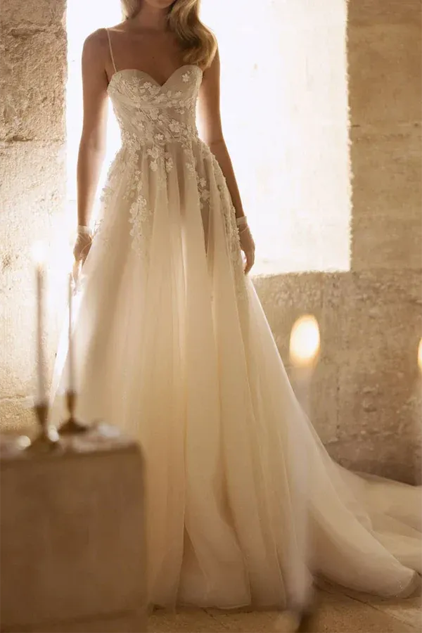 A-Line Sweetheart Floor-Length Wedding Dress - Yihuiw by Yihuiw