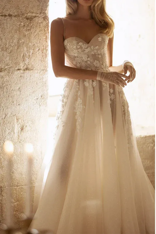 A-Line Sweetheart Floor-Length Wedding Dress - Yihuiw by Yihuiw