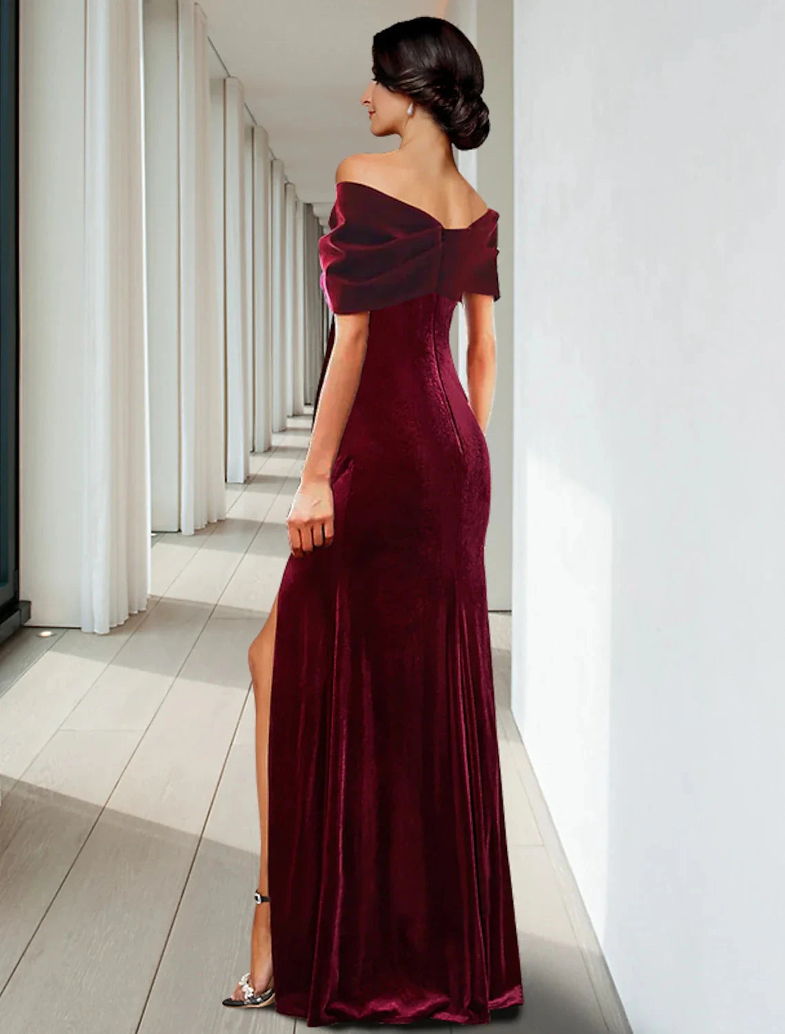 Sheath / Column Evening Gown Elegant Dress Wedding Guest Cocktail Party Floor Length Sleeveless V Neck Velvet with Pleats Ruffles by YiHuiw
