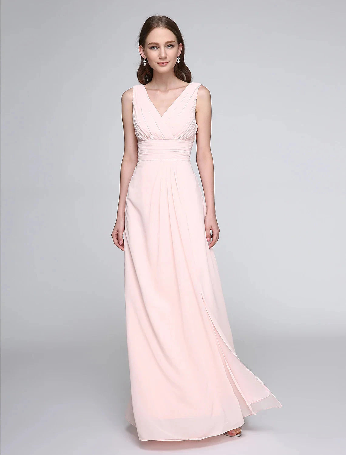 Sheath / Column Bridesmaid Dress V Neck Sleeveless Elegant Floor Length Chiffon with Criss Cross / Ruched by YiHuiw