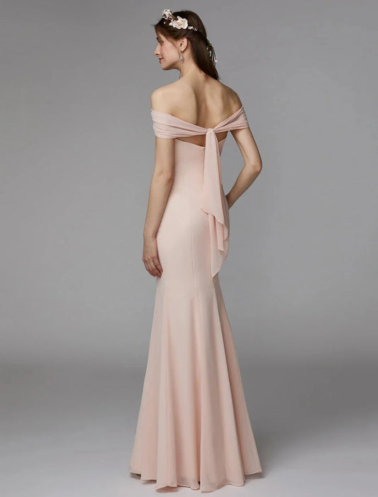 Mermaid / Trumpet Bridesmaid Dress Strapless Sleeveless Backless Floor Length Chiffon with Sash / Ribbon / Pleats by YiHuiw