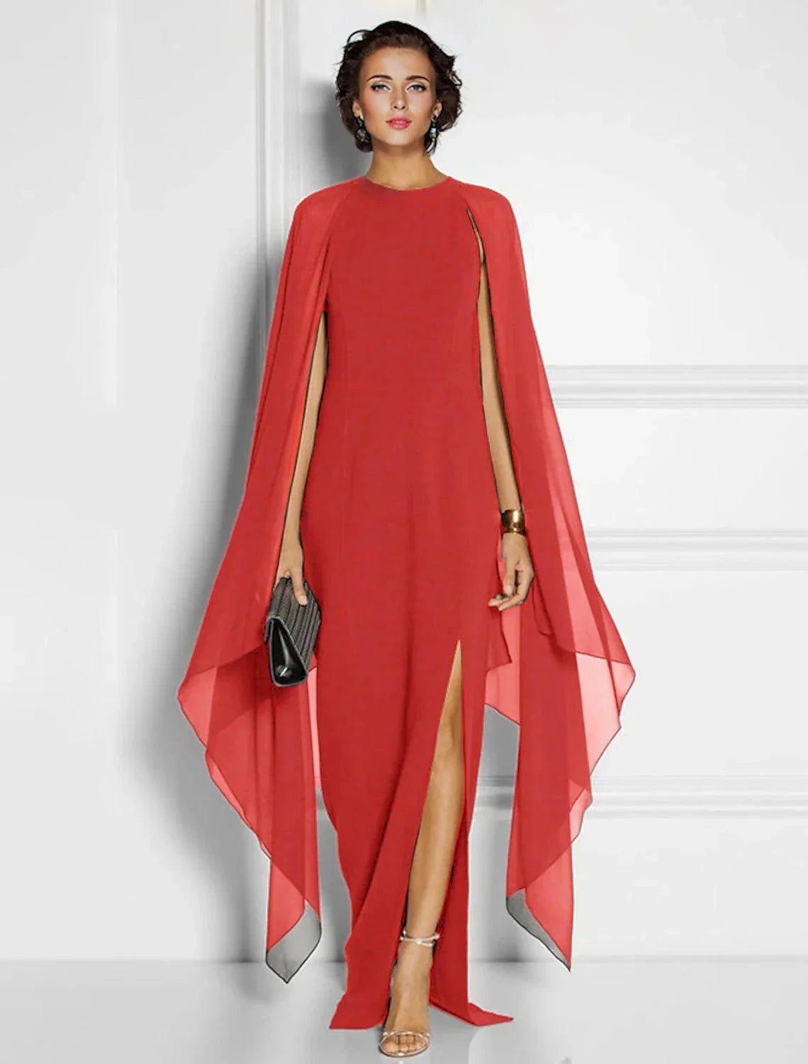 Sheath / Column Party Dresses Elegant Dress Wedding Guest Cocktail Party Floor Length Sleeveless Jewel Neck Fall Wedding Guest Chiffon with Slit by YiHuiw