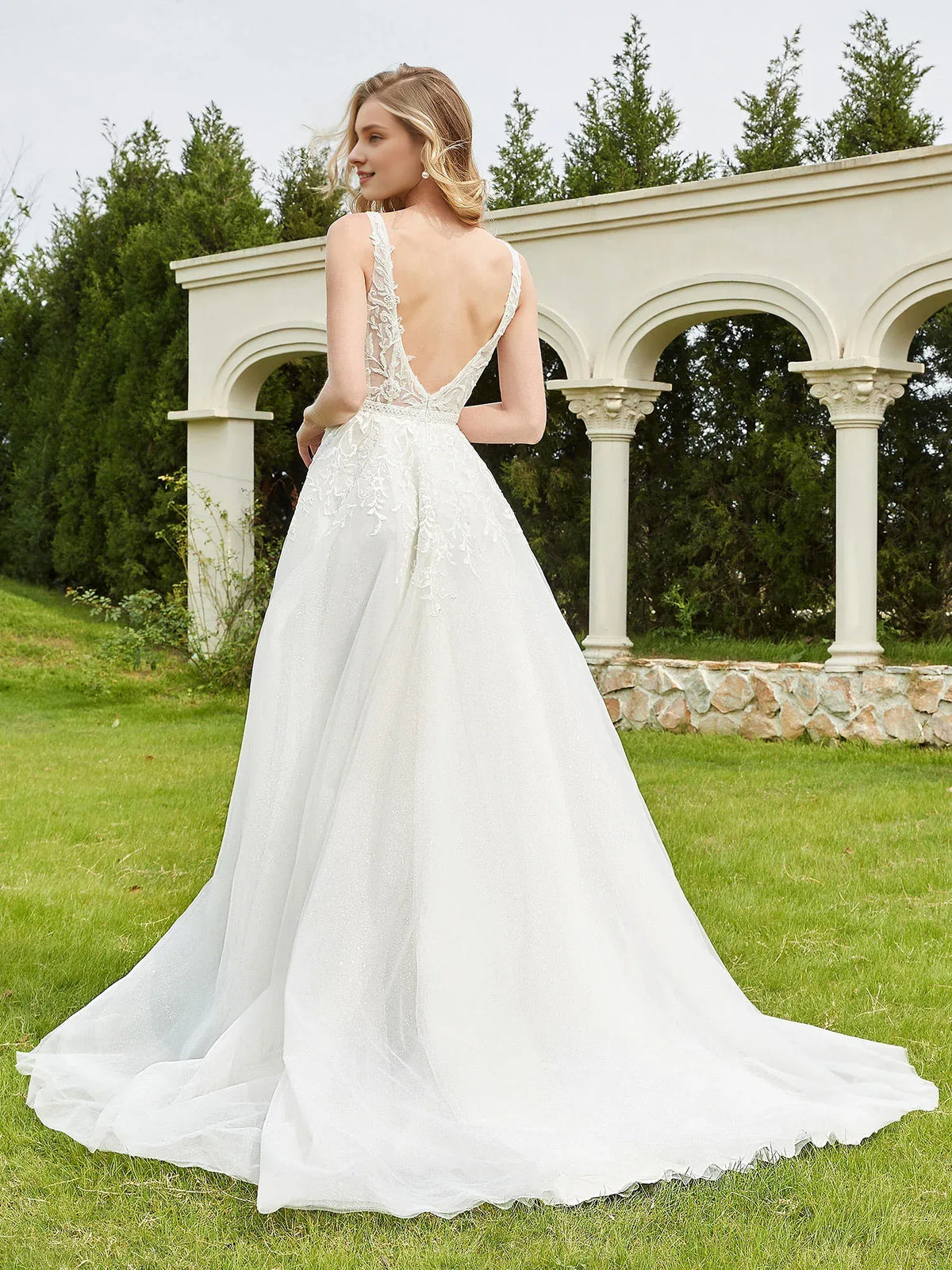 A-Line Spaghetti Strap Floor-Length Wedding Dress - Yihuiw by Yihuiw