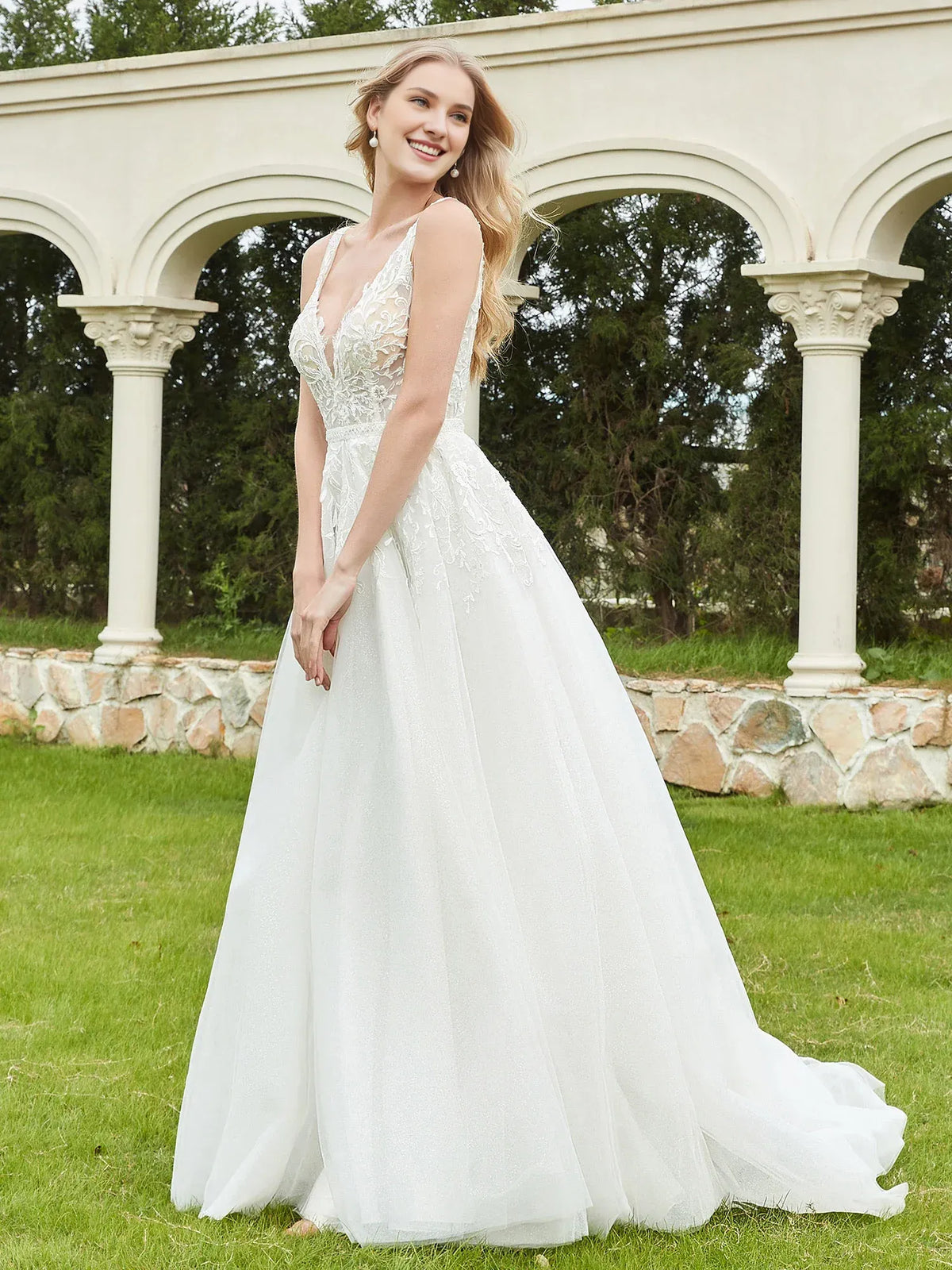 A-Line Spaghetti Strap Floor-Length Wedding Dress - Yihuiw by Yihuiw