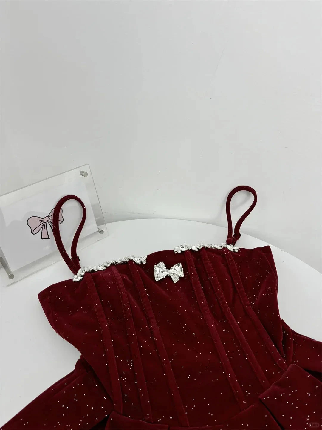 shiny cute sweet heavy red velvet tube top short Bow skirt homecoming dress simple gentle atmospheric and unique desi Bring summer colors to enhance whiteness by YiHuiw
