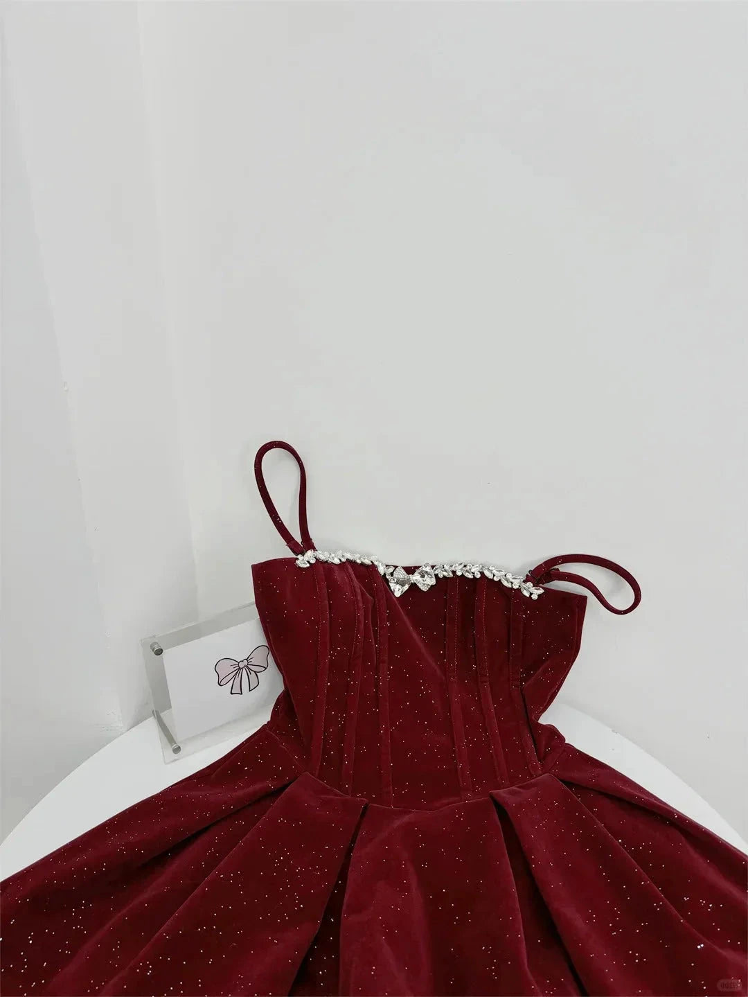 shiny cute sweet heavy red velvet tube top short Bow skirt homecoming dress simple gentle atmospheric and unique desi Bring summer colors to enhance whiteness by YiHuiw