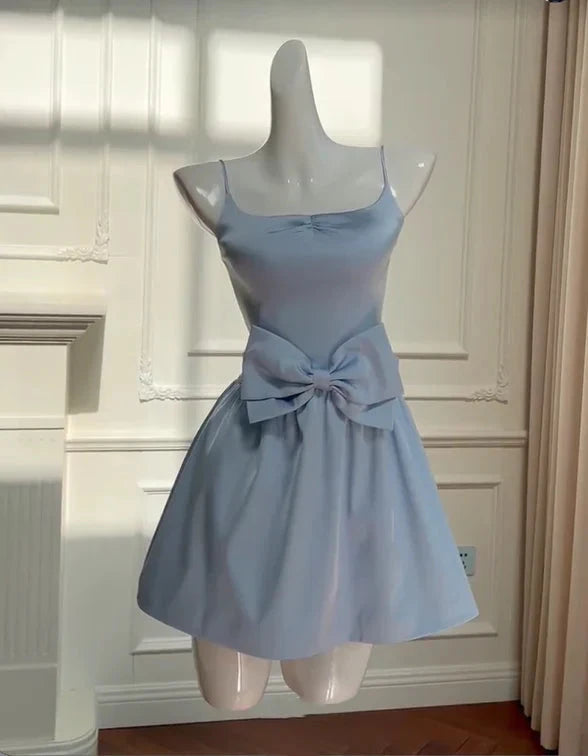 simple sweet short satin homecoming dress birthday party dress Prom dress simple gentle atmospheric and unique desi Bring summer colors to enhance whiteness by YiHuiw