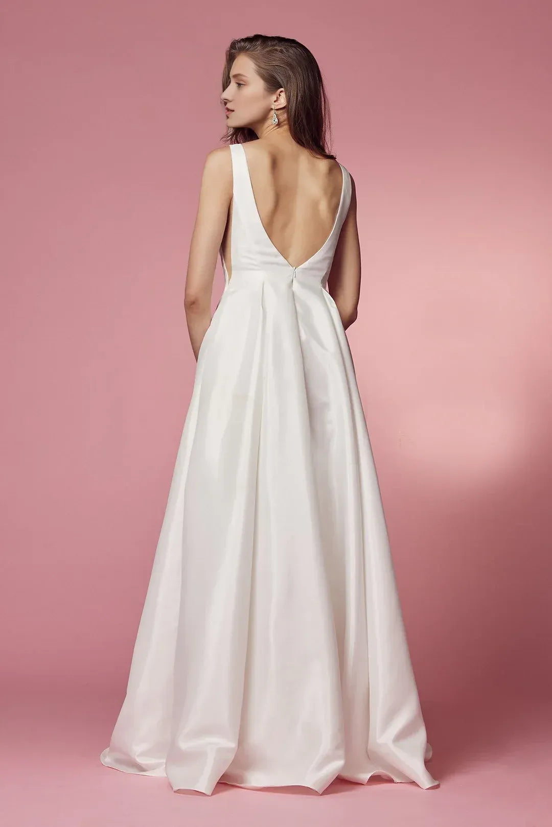 A-Line Plunging Sleeveless Floor-Length Wedding Dress - Yihuiw by Yihuiw
