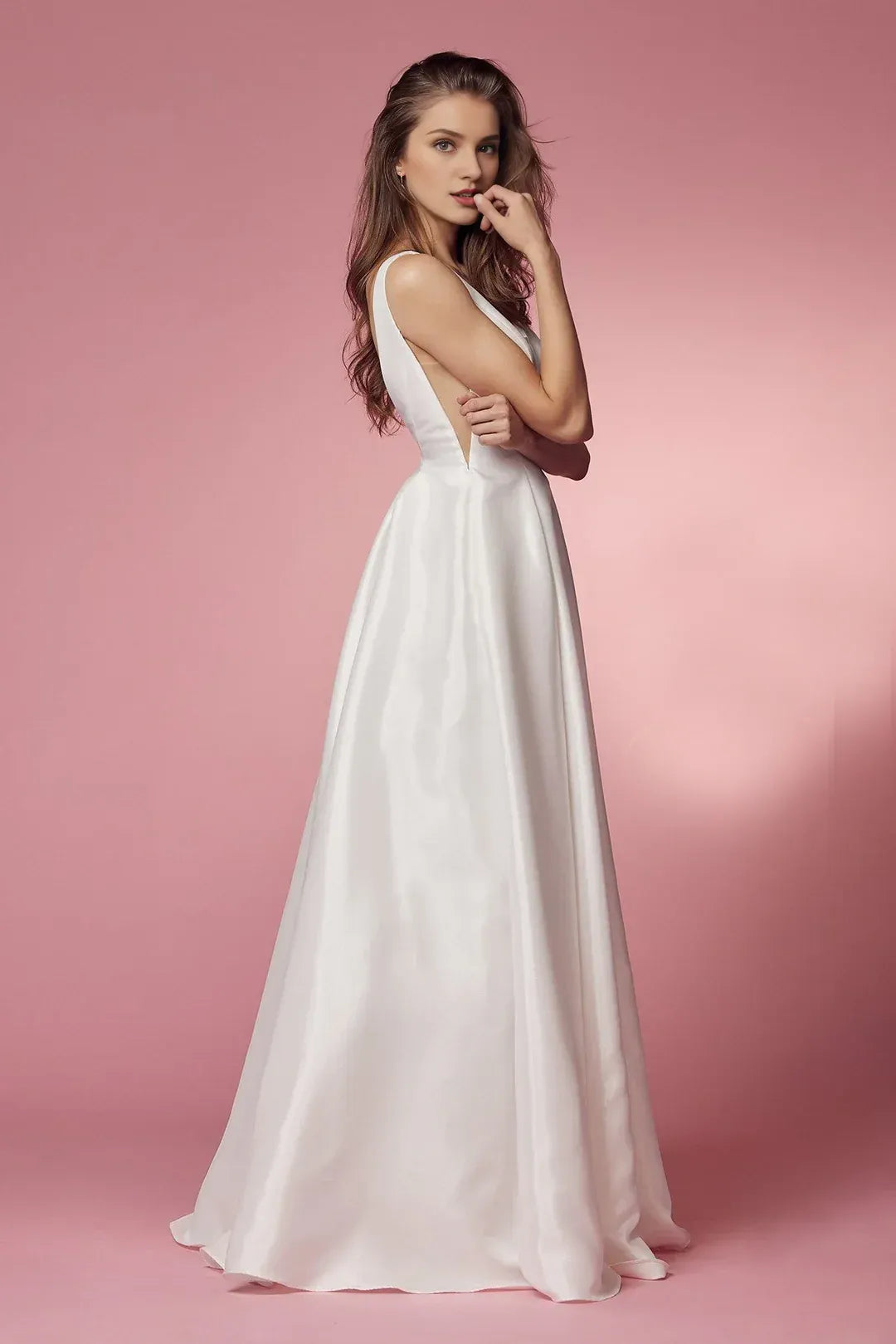 A-Line Plunging Sleeveless Floor-Length Wedding Dress - Yihuiw by Yihuiw