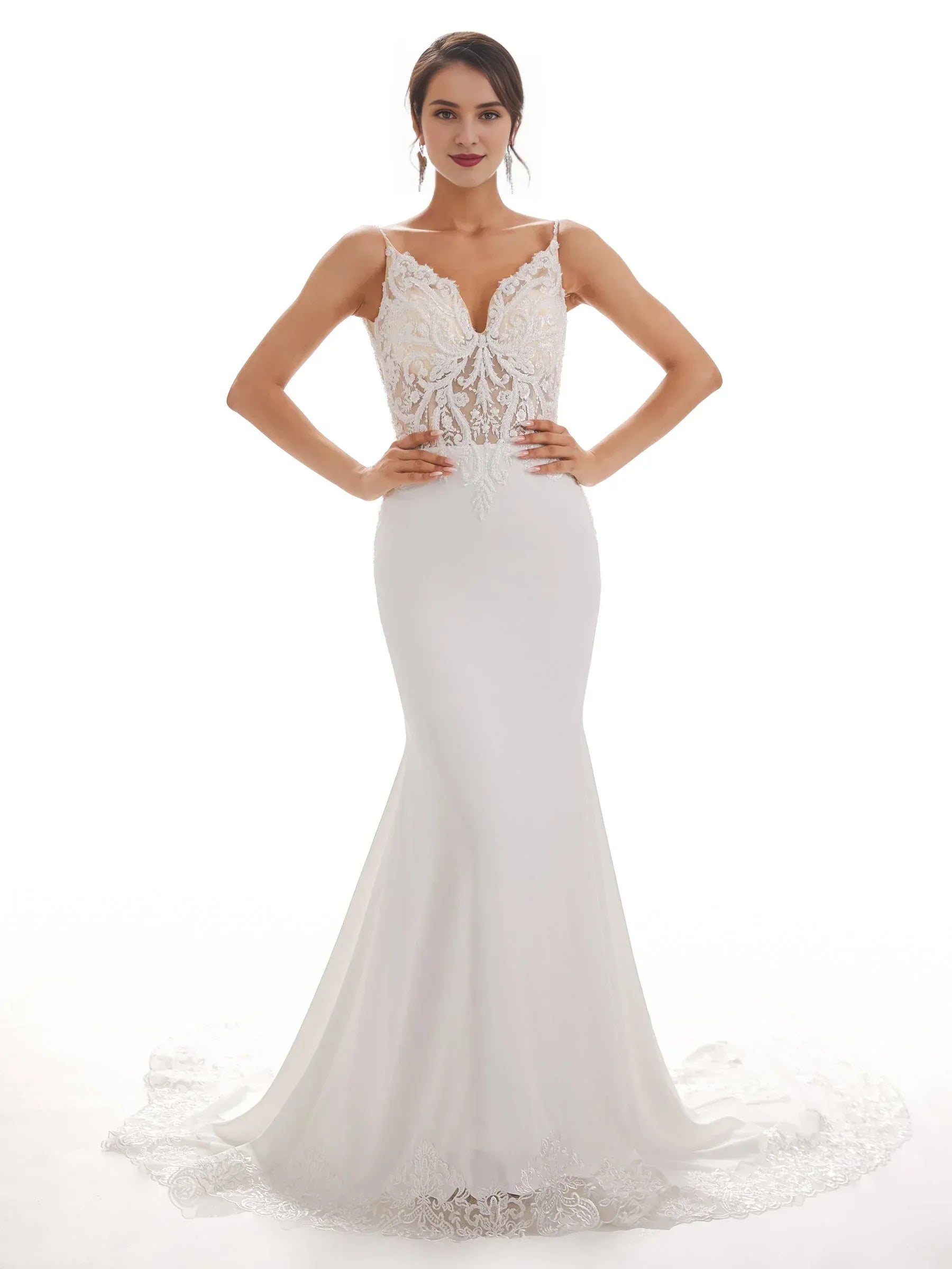 Mermaid Spaghetti Strap Floor-Length Wedding Dress - Yihuiw by Yihuiw