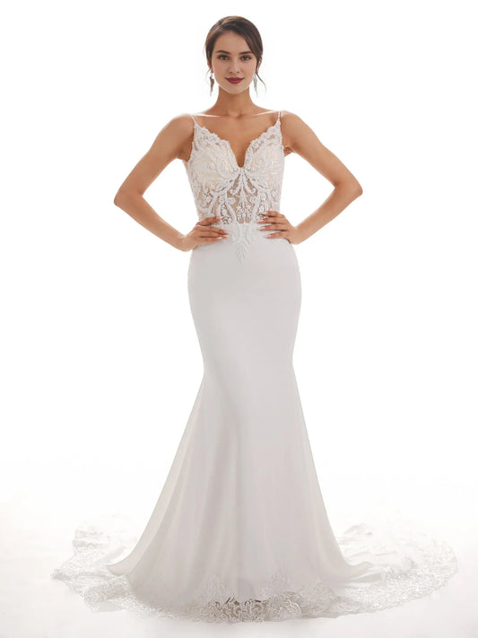 Mermaid Spaghetti Strap Floor-Length Wedding Dress - Yihuiw by Yihuiw