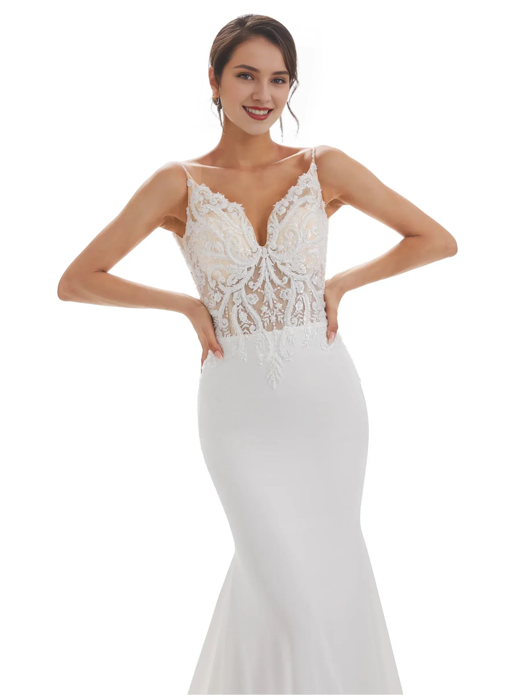 Mermaid Spaghetti Strap Floor-Length Wedding Dress - Yihuiw by Yihuiw
