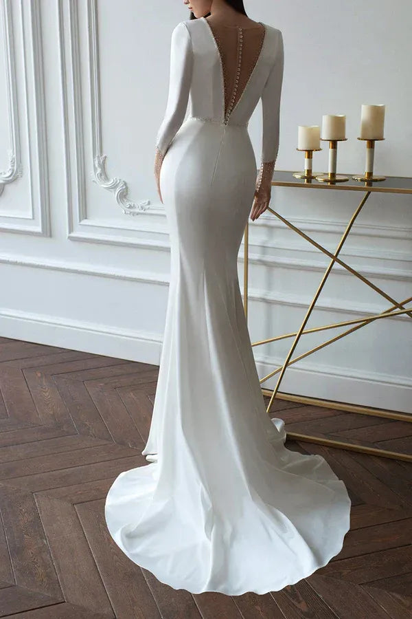 Mermaid V-Neck Floor-Length Wedding Dress - Yihuiw by Yihuiw