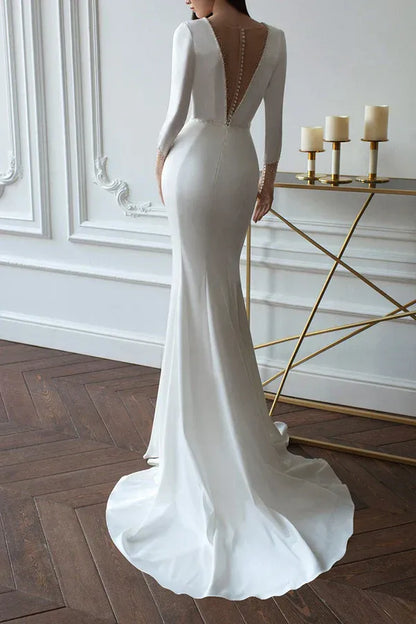 Mermaid V-Neck Floor-Length Wedding Dress - Yihuiw by Yihuiw