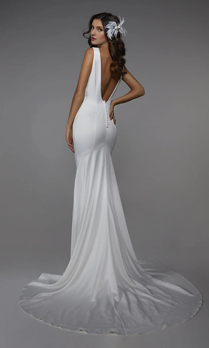 Mermaid V-Neck Satin Open Back Wedding Dress - Yihuiw by Yihuiw