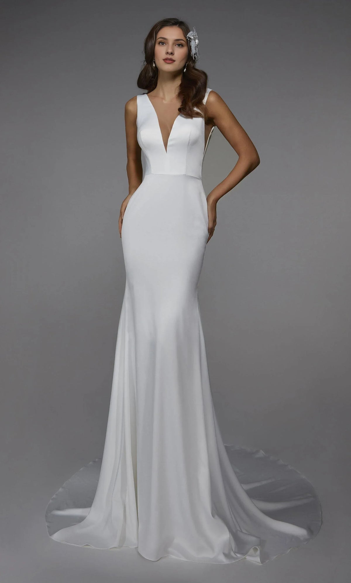 Mermaid V-Neck Satin Open Back Wedding Dress - Yihuiw by Yihuiw
