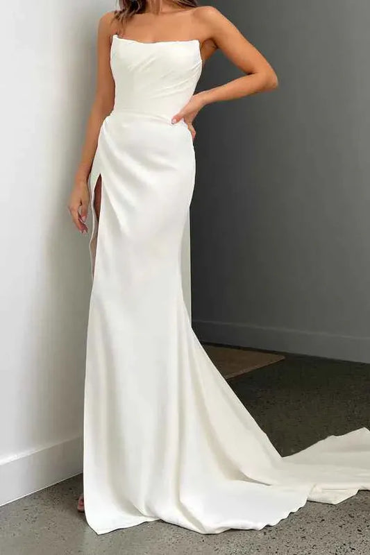 Mermaid Strapless High Slit Floor-Length Wedding Dress - Yihuiw by Yihuiw