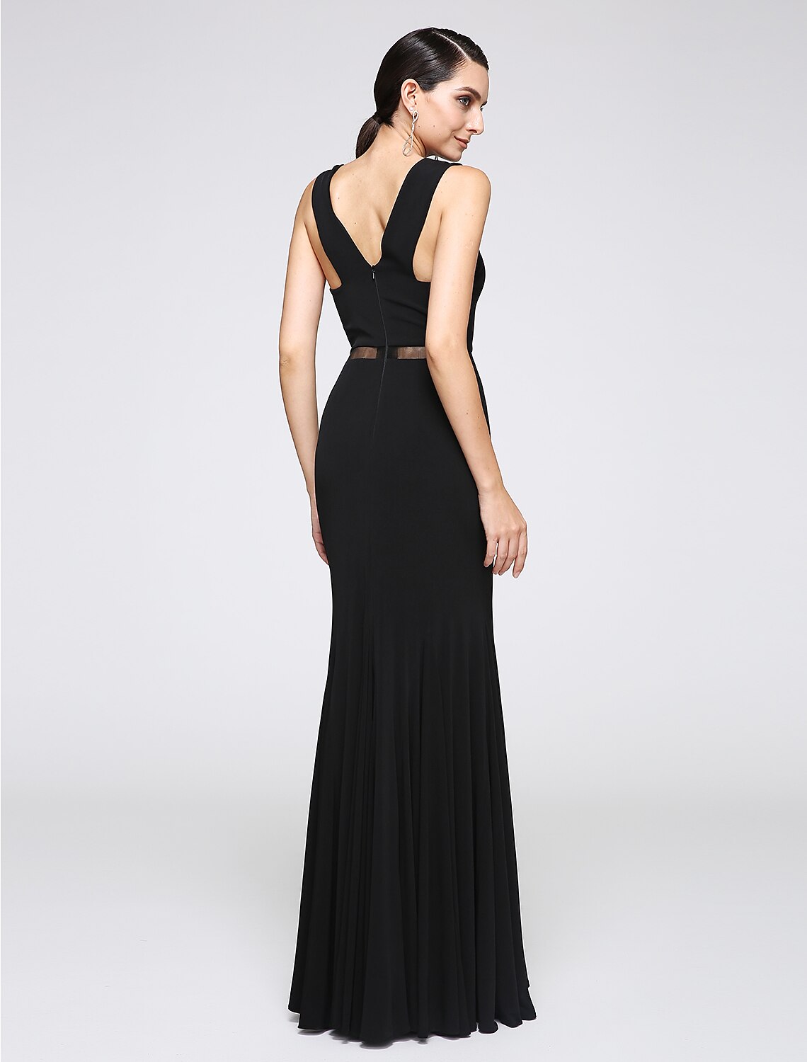 Mermaid / Trumpet Cross Front / Y Neck Floor Length Jersey Minimalist Holiday / Cocktail Party / Formal Evening Dress with Lace by YiHuiw