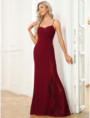 Mermaid / Trumpet Evening Gown Cut Out Dress Wedding Party Floor Length Sleeveless V Neck Polyester with Slit Embroidery