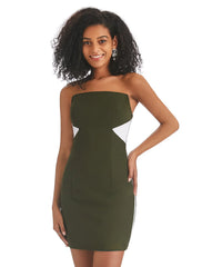 Sheath / Column Homecoming Dresses Color Block Dress Graduation Birthday Short / Mini Sleeveless Strapless  Fabric with Fringe 2025