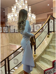 Sheath / Column Cocktail Dresses Elegant Dress Formal Fall Knee Length Long Sleeve Jewel Neck  Fabric with Pleats Ruched