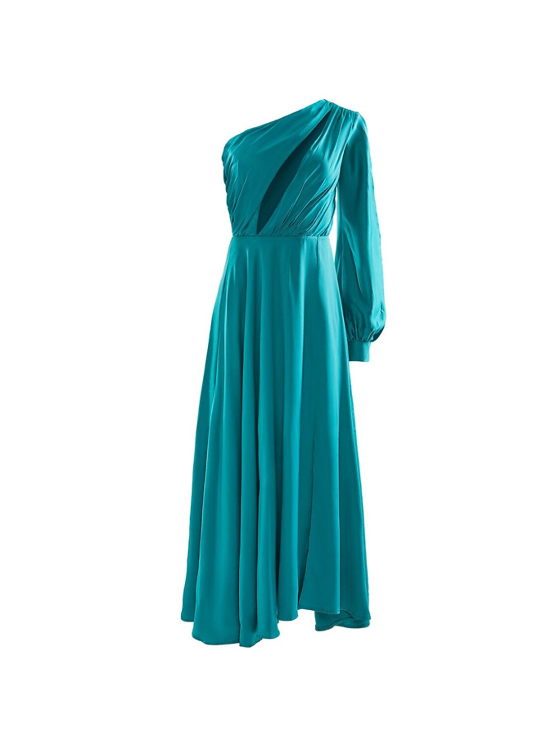 A-Line Cocktail Dresses Cut Out Dress Party Wear Wedding Guest Tea Length Long Sleeve One Shoulder Charmeuse with Ruched by YiHuiw