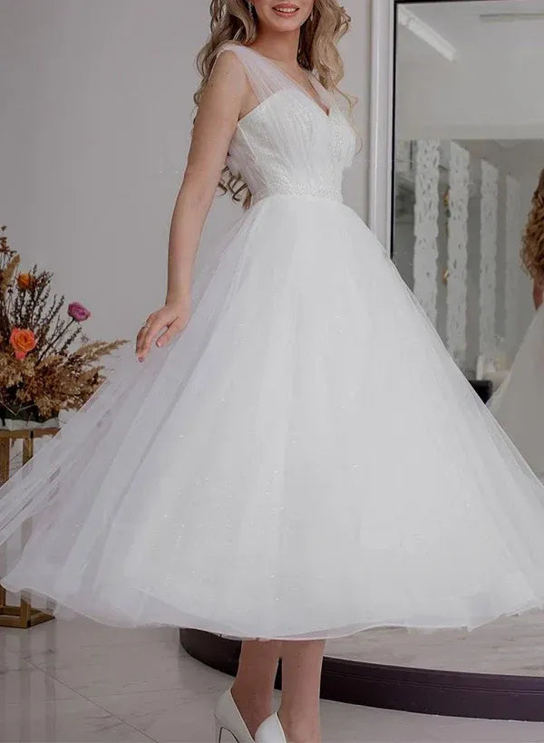 Sweetheart Tea-Length Wedding Dress - Yihuiw by Yihuiw