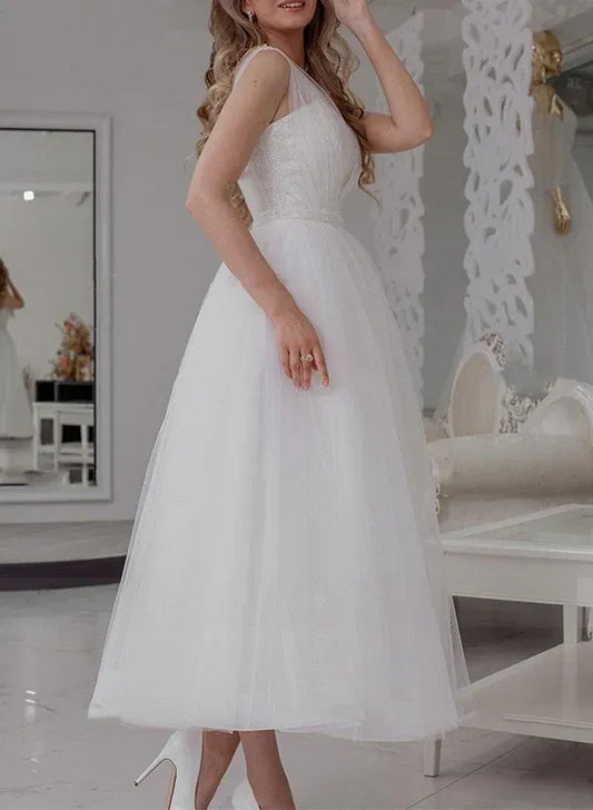 Sweetheart Tea-Length Wedding Dress - Yihuiw by Yihuiw