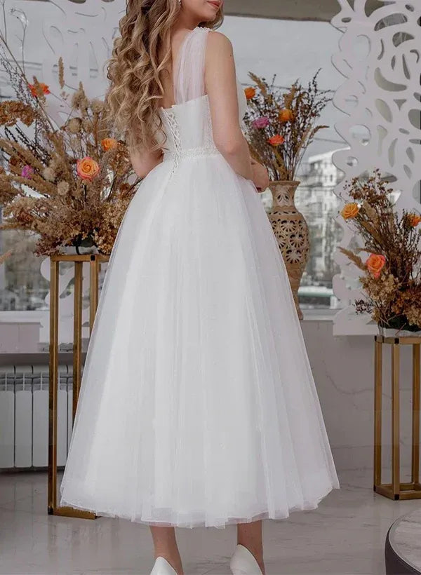 Sweetheart Tea-Length Wedding Dress - Yihuiw by Yihuiw