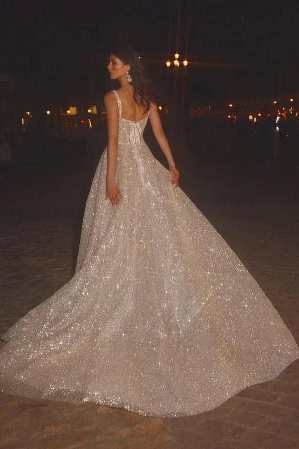 A-Line Square Neck Sleeveless Floor-Length Wedding Dress - Yihuiw by Yihuiw
