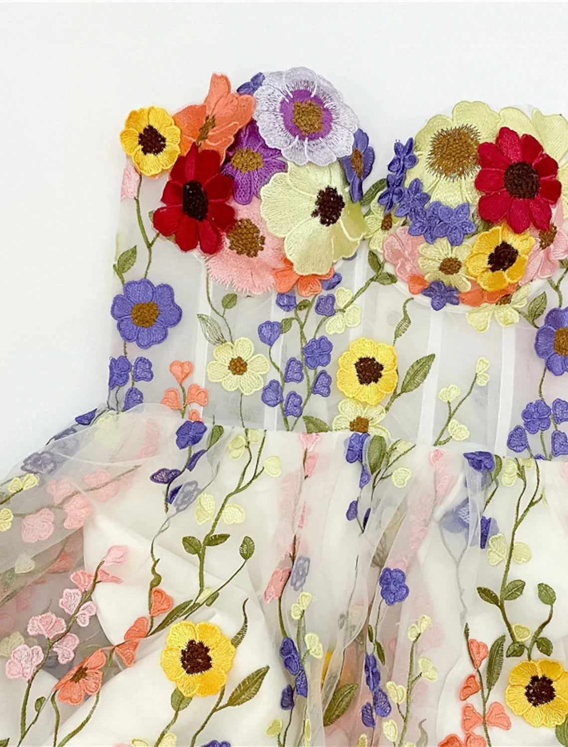 A-Line Cocktail Dresses Floral Dress Summer Garden Party Knee Length Sleeveless Strapless Tulle with Appliques by YiHuiw