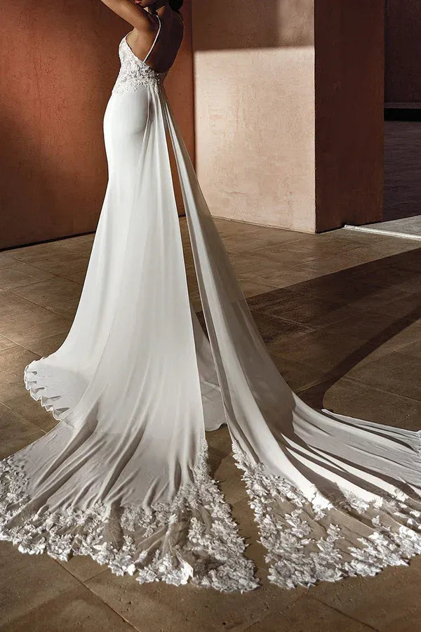 Mermaid V-Neck Floor-Length Wedding Dress - Yihuiw by Yihuiw