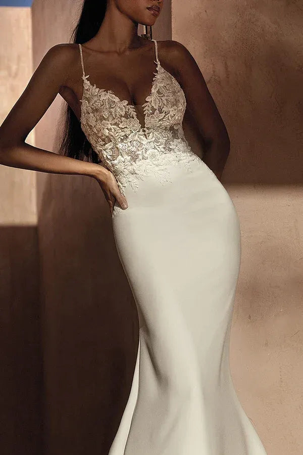Mermaid V-Neck Floor-Length Wedding Dress - Yihuiw by Yihuiw