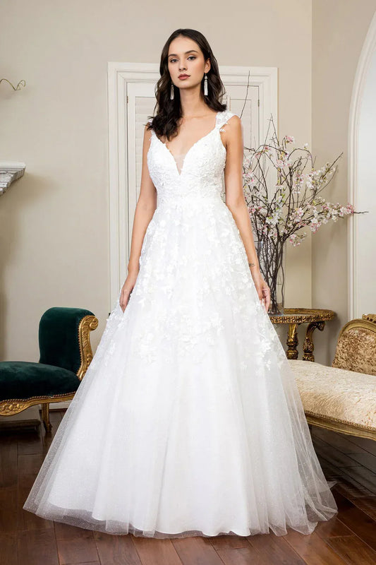 A-Line V-Neck Floor-Length Wedding Dress - Yihuiw by Yihuiw