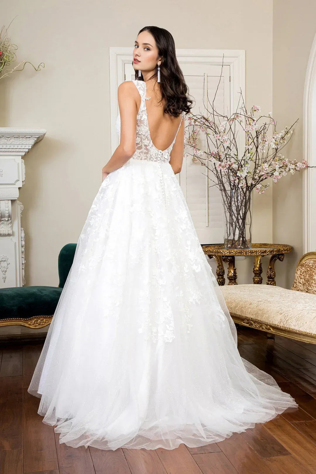 A-Line V-Neck Floor-Length Wedding Dress - Yihuiw by Yihuiw