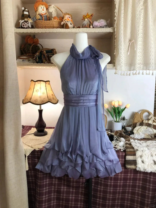 suspenders cute sweet short chiffon homecoming dress prom dress evening dress simple gentle atmospheric and unique desi Bring summer colors to enhance whiteness by YiHuiw