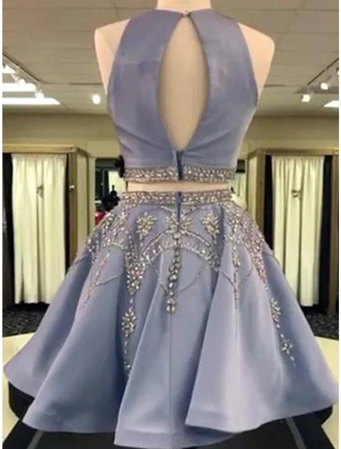Two Piece Homecoming Dresses Elegant Dress Holiday Graduation Short / Mini Sleeveless Jewel Neck Satin with Beading by YiHuiw