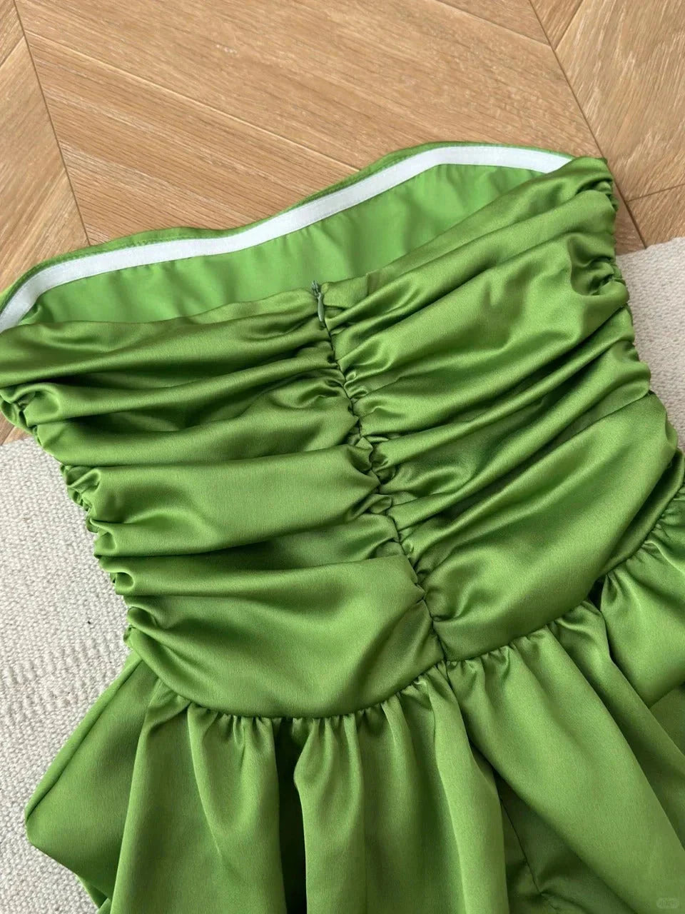 sweet tube top short satin homecoming dress birthday party dress simple gentle atmospheric and unique desi Bring summer colors to enhance whiteness by YiHuiw