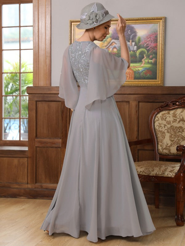 A-Line/Princess Chiffon Applique V-neck 1/2 Sleeves Floor-Length Mother of the Bride Dresses by YiHuiw