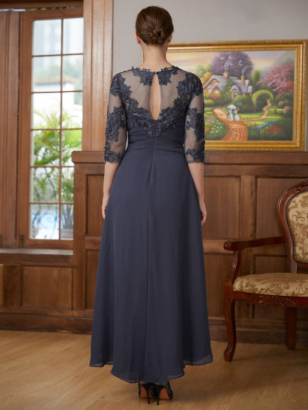 A-Line/Princess Chiffon Applique Scoop 3/4 Sleeves Asymmetrical Mother of the Bride Dresses by YiHuiw