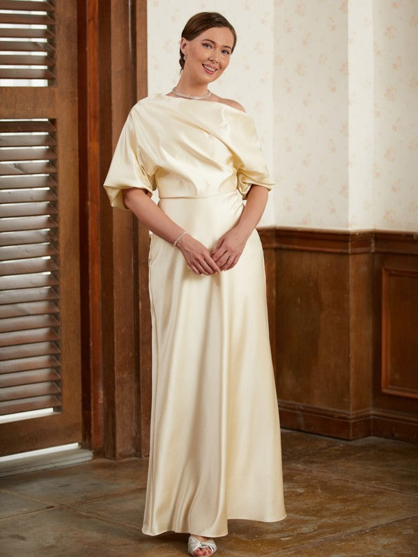 Sheath/Column Charmeuse Ruched Off-the-Shoulder Short Sleeves Floor-Length Mother of the Bride Dresses by YiHuiw