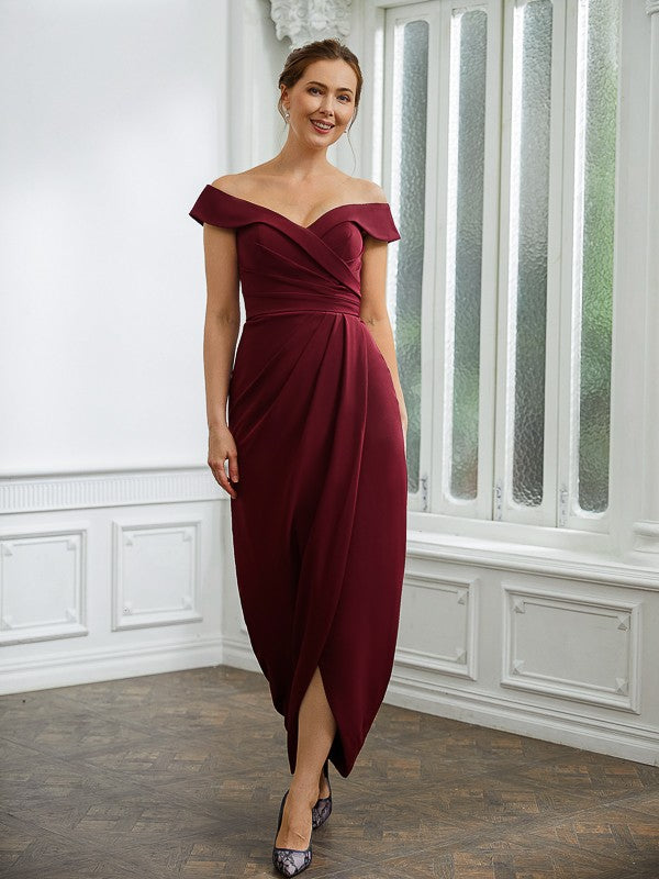 Sheath/Column Crepe Ruched Off-the-Shoulder Sleeveless Floor-Length Mother of the Bride Dresses by YiHuiw