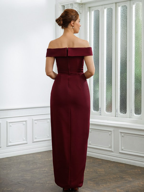 Sheath/Column Crepe Ruched Off-the-Shoulder Sleeveless Floor-Length Mother of the Bride Dresses by YiHuiw