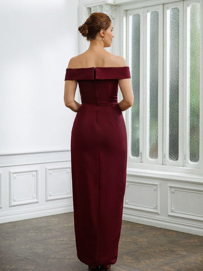 Sheath/Column Crepe Ruched Off-the-Shoulder Sleeveless Floor-Length Mother of the Bride Dresses by YiHuiw