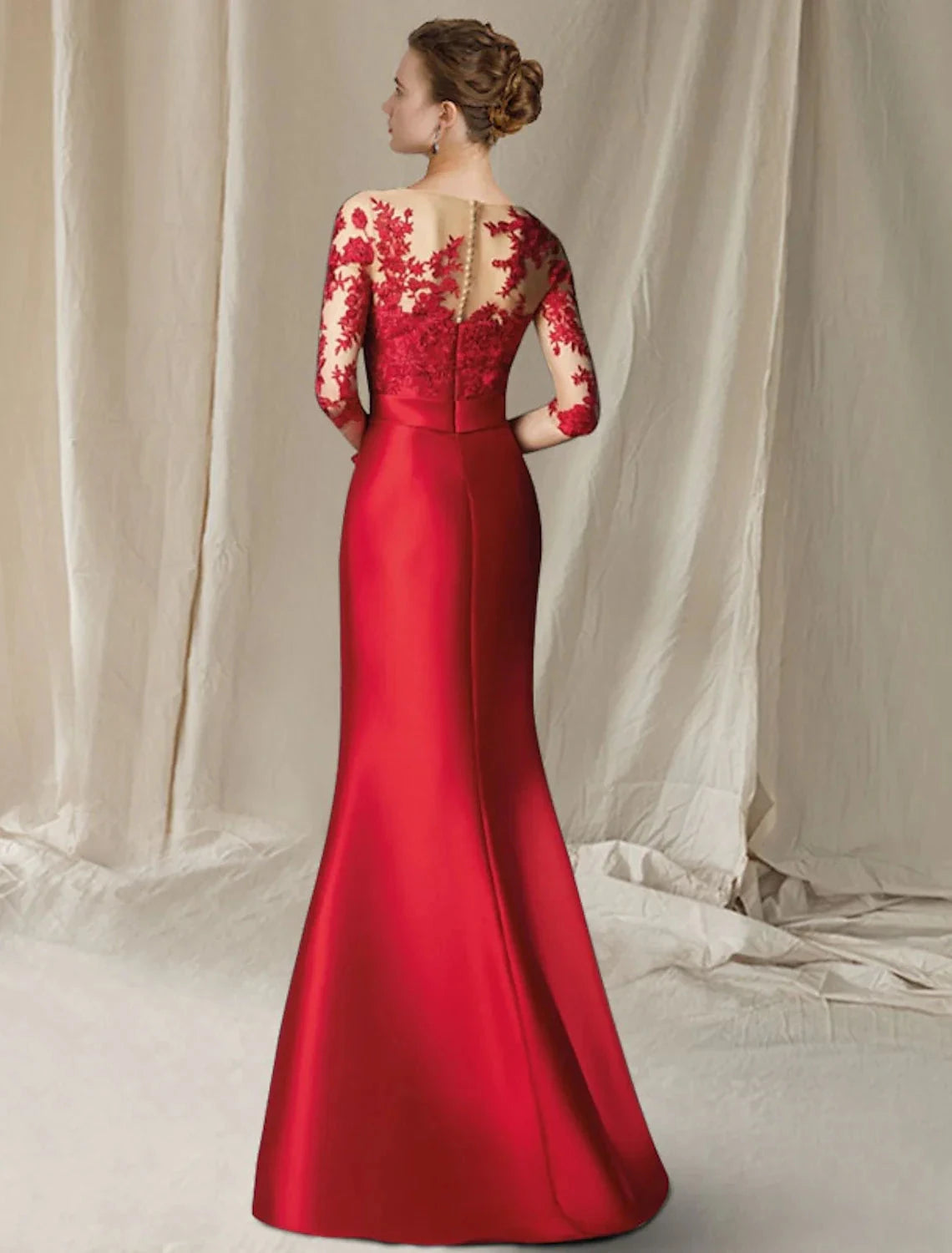 Mermaid / Trumpet Mother of the Bride Dress Plus Size Elegant Jewel Neck Floor Length Satin Lace Half Sleeve with Bow(s) Appliques by YiHuiw