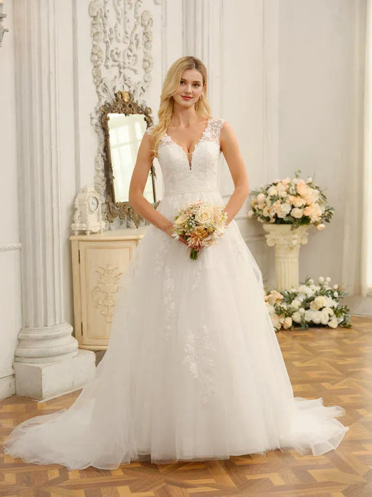 A-Line Floor-Length Wedding Dress - Yihuiw by Yihuiw